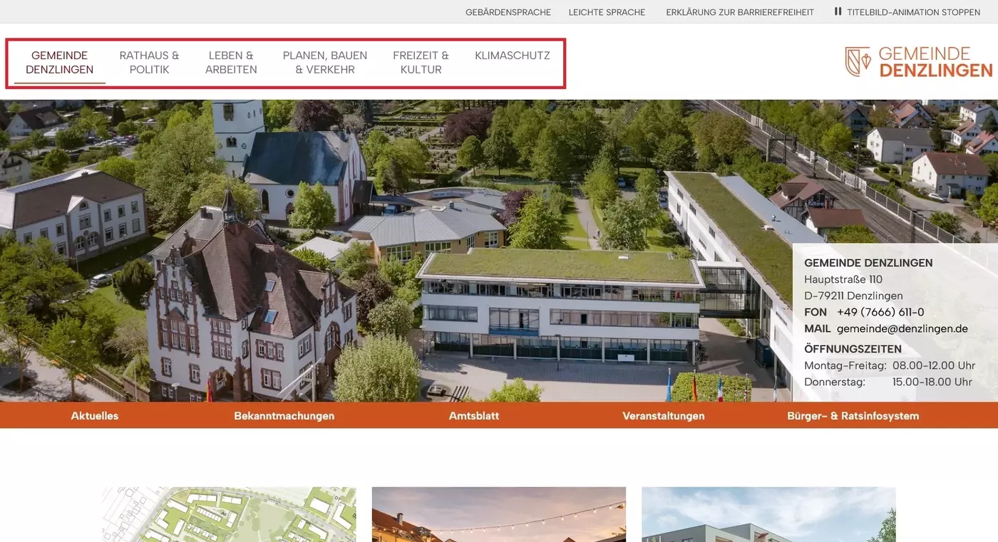 Menü von Denzlingens Webseite Menü von Denzlingens Webseite