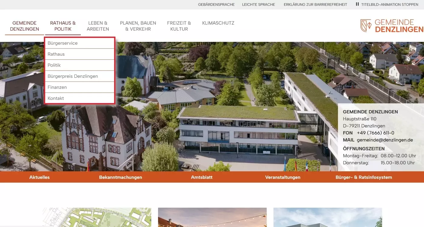 Menü Rathaus und Politik Menü Rathaus und Politik