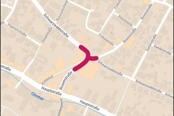 Kartenausschnitt Vollsperrung Kreuzung, Schwarzwaldstr./Rosenstraße, Zeitraum 24.10.  04.11.2022