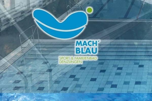 Blaues Logo des MACH' BLAU Sport & Familienbades Denzlingen