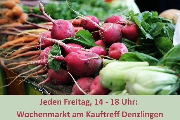 Gemüse an einem Marktstand, rote Schrift auf weißem Untergrund Gemüse an einem Marktstand, rote Schrift auf weißem Untergrund