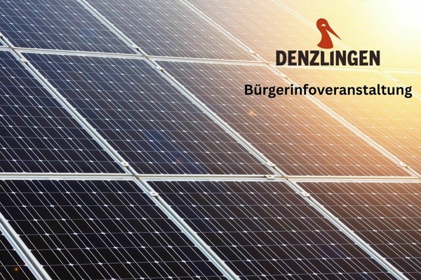 PV-Modul, rechts oben das Denzlinger Logo, roter Storch und schwarze Schrift auf hellem Hintergrund