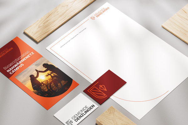 Das neue Corporate Design der Gemeinde Denzlingen umgesetzt auf verschiedenen Medien.