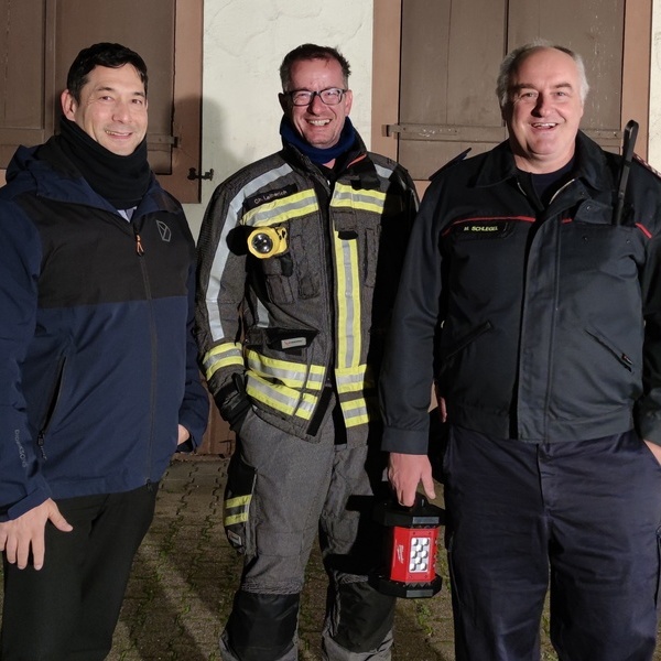 Beim bungseinsatz der Feuerwehr Denzlingenen vl. BM Hollemann, KBM Leiberich, Kdt. Schlegel