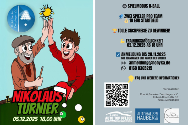 Flyer zum Nikoluasturnier des Pool & Snooker Vereins Denzlingen Flyer zum Nikoluasturnier des Pool & Snooker Vereins Denzlingen