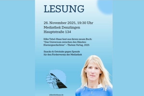 Blauer Untergrund, schwarze Schrift, Autorinnenfoto Silke Tebel-Haas von Anja Tlking