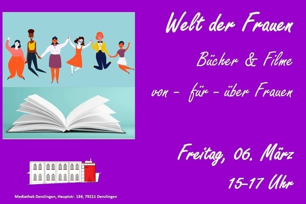 Lila Hintergrund Wei�e Schrift - Flyer Welt der Frauen in der Mediathek