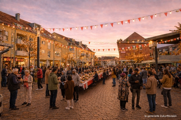 Ortsmitte mit Marktständen und BesucherInnen Ortsmitte mit Marktständen und BesucherInnen